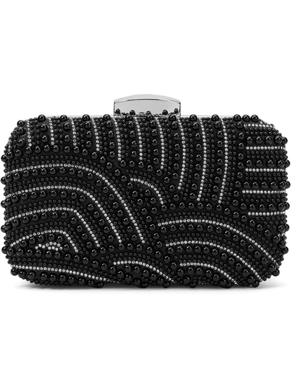 Women's Black Pearl Crystal Clutch Elegant Evening Crossbody Bag With Chain